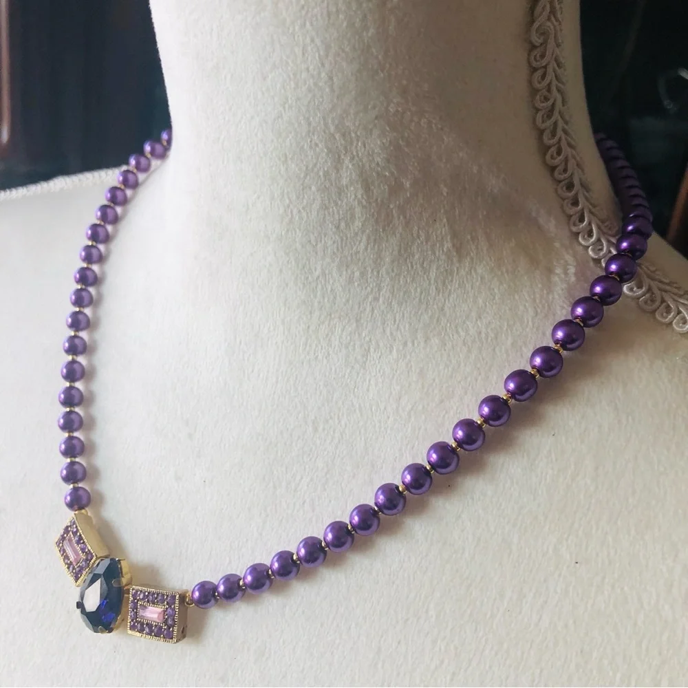 Handcrafted repurpose purple passion sparkle pendant Czech glass Pearl necklace